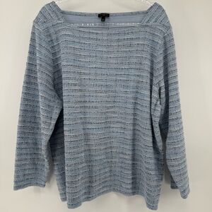 Talbots womens Tweed long sleeve Top button back light blue 3X Career Officewear